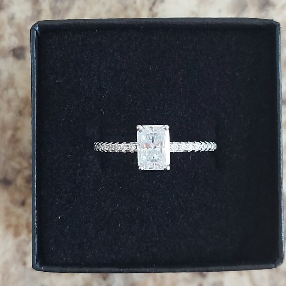1 Carat Ice Cut Rectangular Moissanite 925 Silver Engagement Wedding Ring - Picture 10 of 13